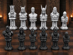 Mythisches Krieger-Schachfigurenset – komplett 32-teilig | Fantasy-Schach | 3 Größen & 12 Farbpaare | Made in Germany FehnFactory