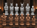 Mythisches Krieger-Schachfigurenset – komplett 32-teilig | Fantasy-Schach | 3 Größen & 12 Farbpaare | Made in Germany FehnFactory