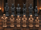 Mythisches Krieger-Schachfigurenset – komplett 32-teilig | Fantasy-Schach | 3 Größen & 12 Farbpaare | Made in Germany FehnFactory
