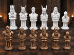 Mythisches Krieger-Schachfigurenset – komplett 32-teilig | Fantasy-Schach | 3 Größen & 12 Farbpaare | Made in Germany FehnFactory