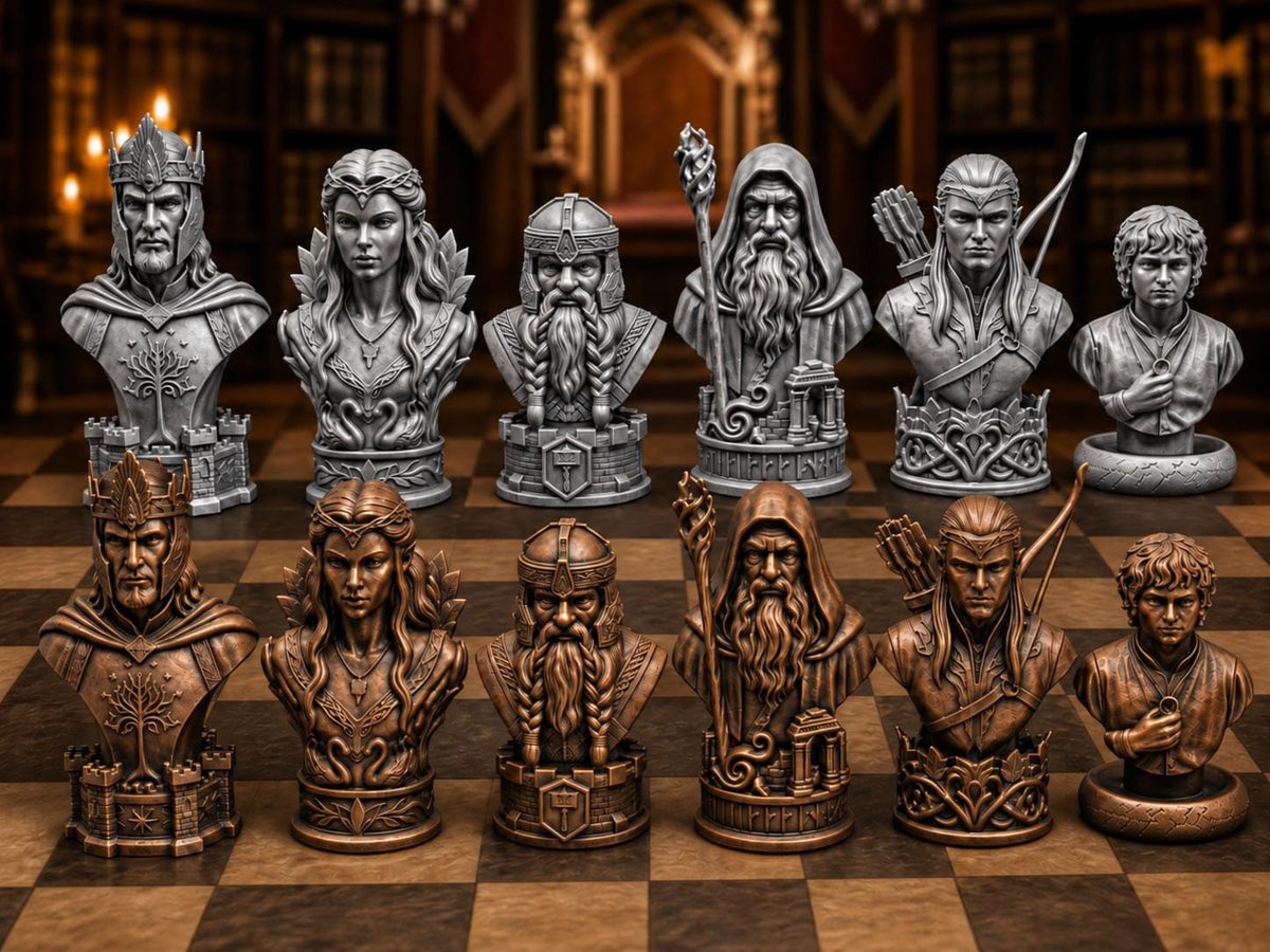 Fantasy-Reich-Büsten-Schachfigurenset – komplett 32-teilig | 3 Größen & 12 Farbpaare | Made in Germany FehnFactory