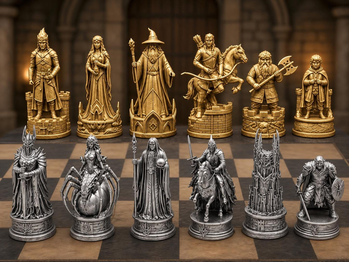 Dunkles Fantasy-Reich-Schachfigurenset – komplett 32-teilig | 3 Größen & 12 Farbpaare | Made in Germany FehnFactory