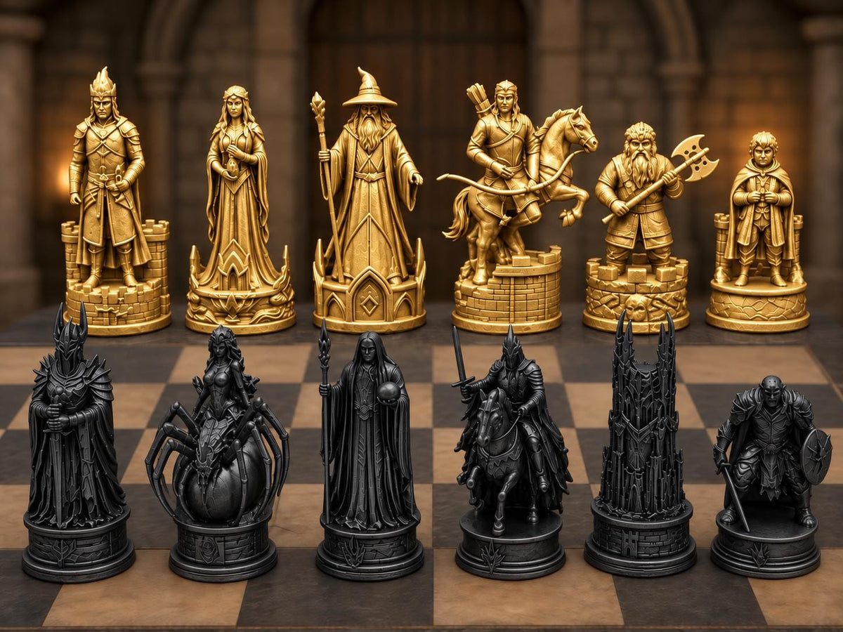 Dunkles Fantasy-Reich-Schachfigurenset – komplett 32-teilig | 3 Größen & 12 Farbpaare | Made in Germany FehnFactory