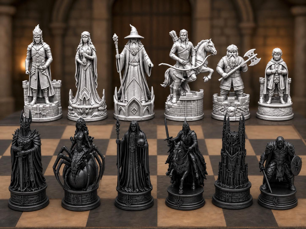 Dunkles Fantasy-Reich-Schachfigurenset – komplett 32-teilig | 3 Größen & 12 Farbpaare | Made in Germany FehnFactory