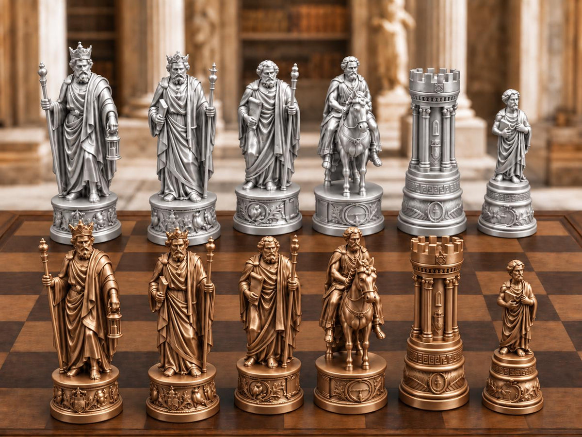 Philosophen-Schachfigurenset – komplett 32-teilig | Antikes Griechenland | 3 Größen & 12 Farbpaare | Made in Germany FehnFactory
