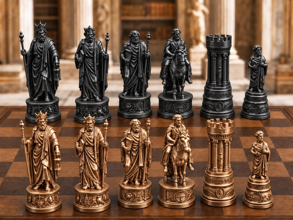 Philosophen-Schachfigurenset – komplett 32-teilig | Antikes Griechenland | 3 Größen & 12 Farbpaare | Made in Germany FehnFactory