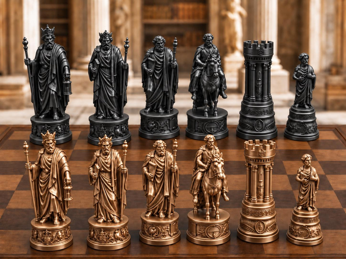 Philosophen-Schachfigurenset – komplett 32-teilig | Antikes Griechenland | 3 Größen & 12 Farbpaare | Made in Germany FehnFactory