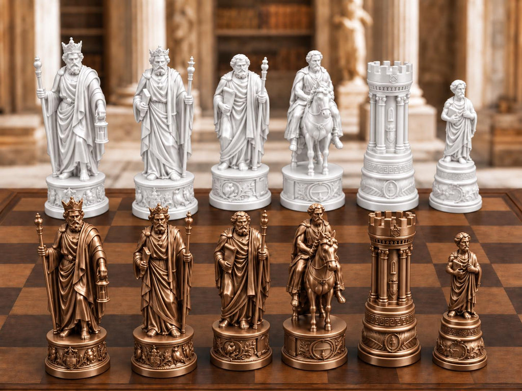 Philosophen-Schachfigurenset – komplett 32-teilig | Antikes Griechenland | 3 Größen & 12 Farbpaare | Made in Germany FehnFactory