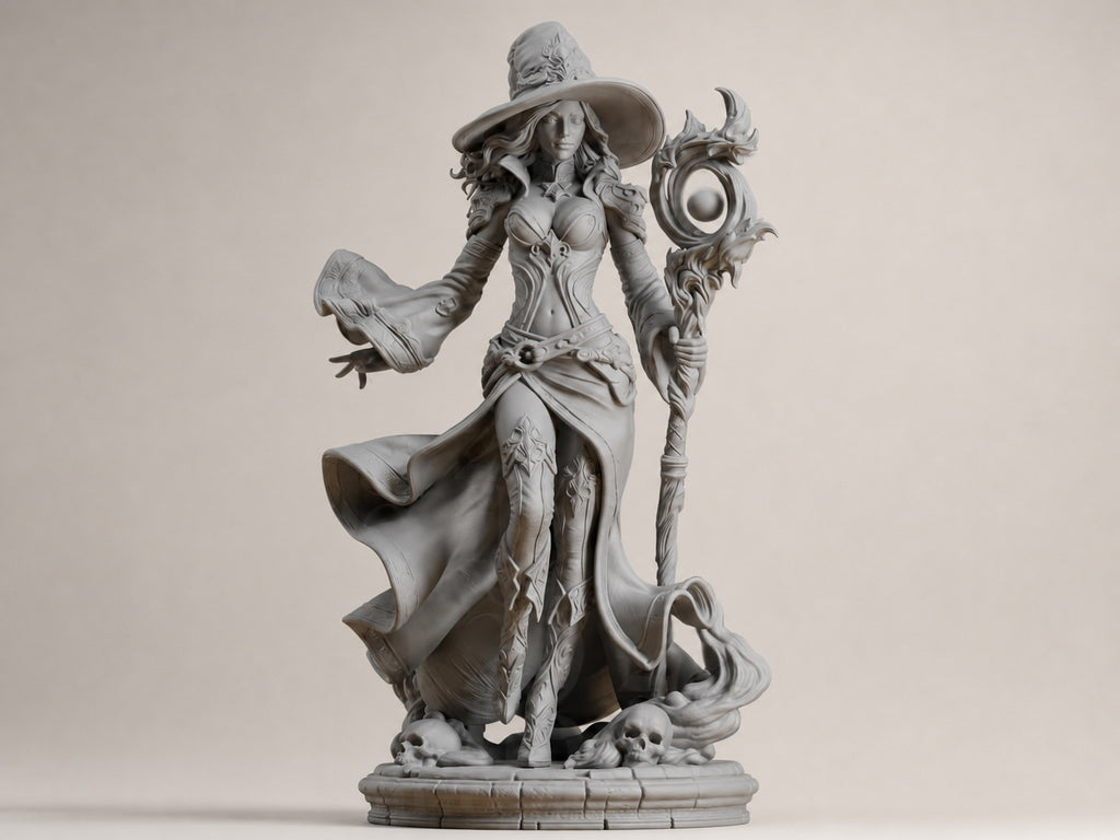 Fantasy-Hexe mit Zauberstab – Magierin-Skulptur FehnFactory