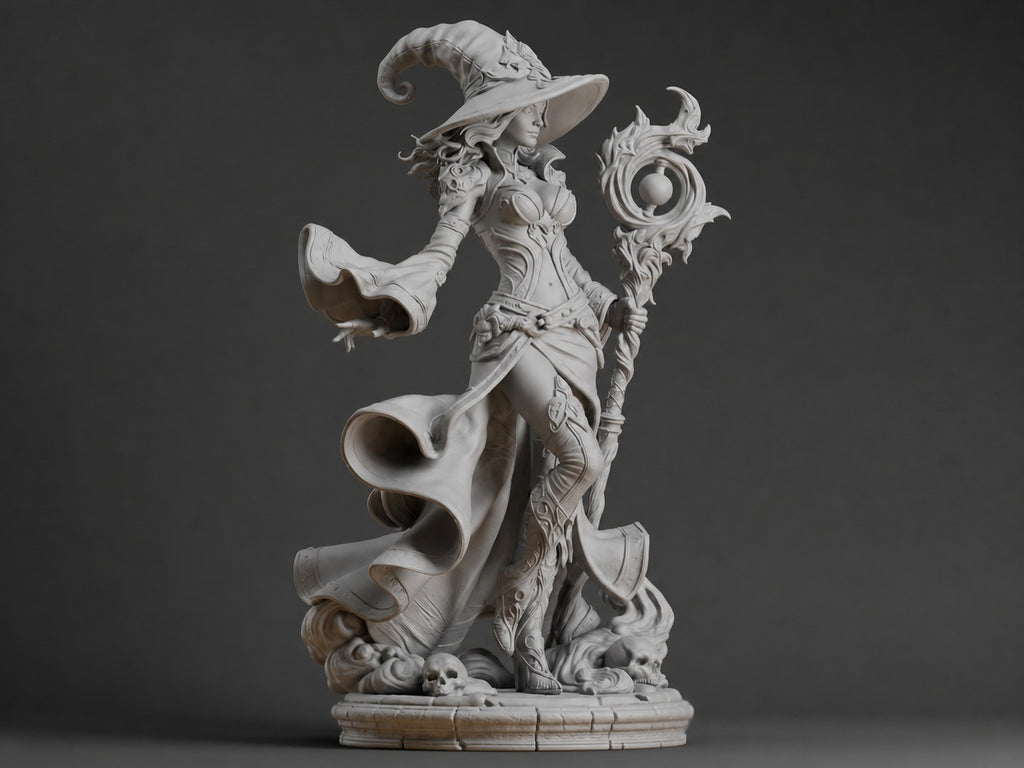 Fantasy-Hexe mit Zauberstab – Magierin-Skulptur FehnFactory