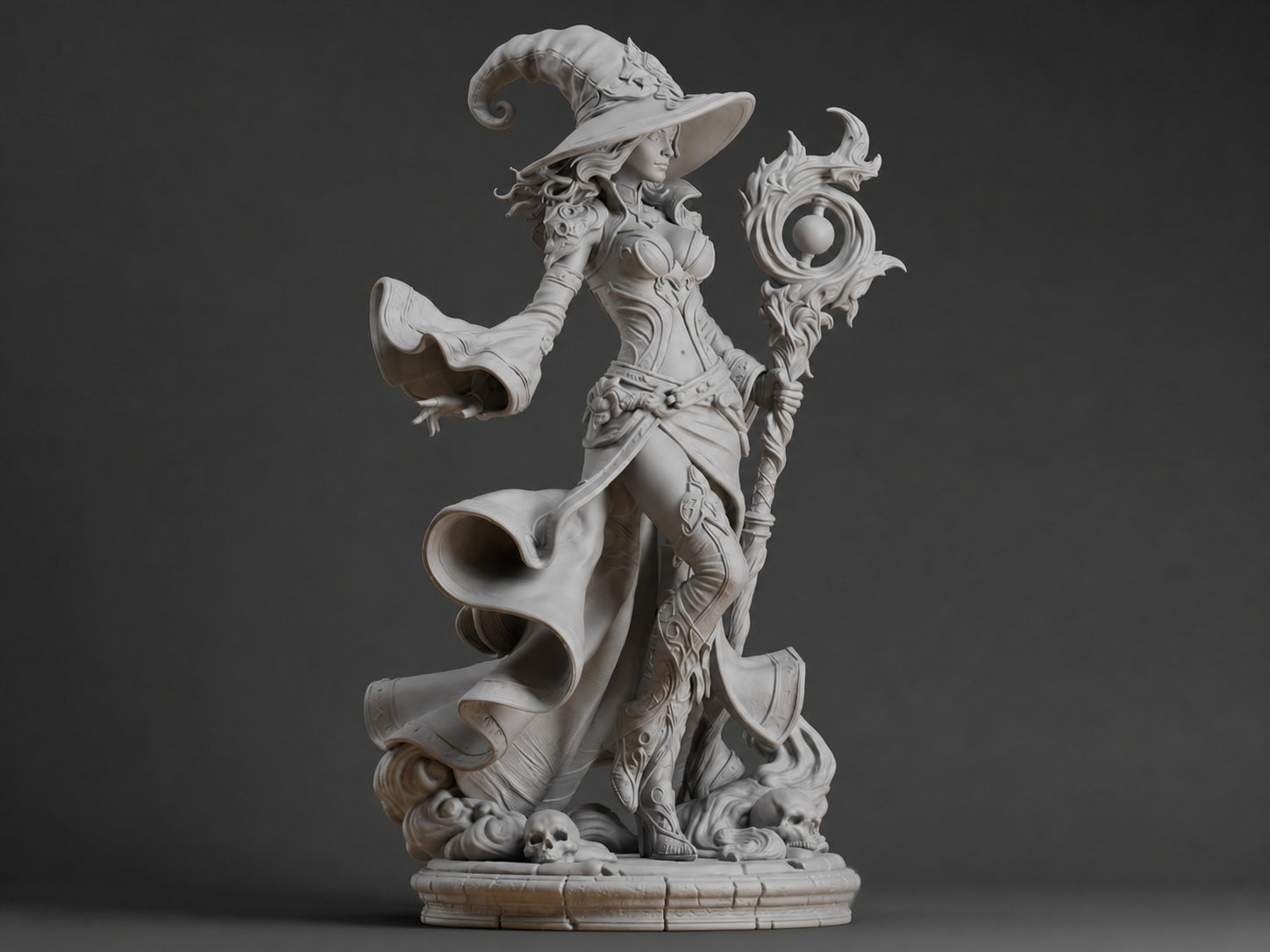 Fantasy-Hexe mit Zauberstab – Magierin-Skulptur FehnFactory