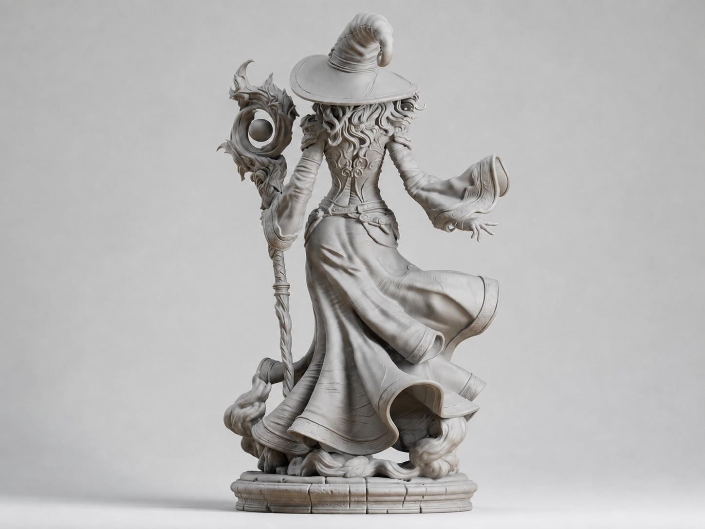 Fantasy-Hexe mit Zauberstab – Magierin-Skulptur FehnFactory