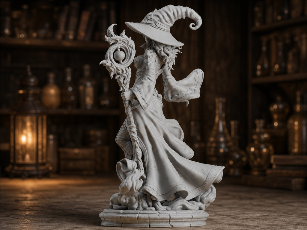 Fantasy-Hexe mit Zauberstab – Magierin-Skulptur FehnFactory